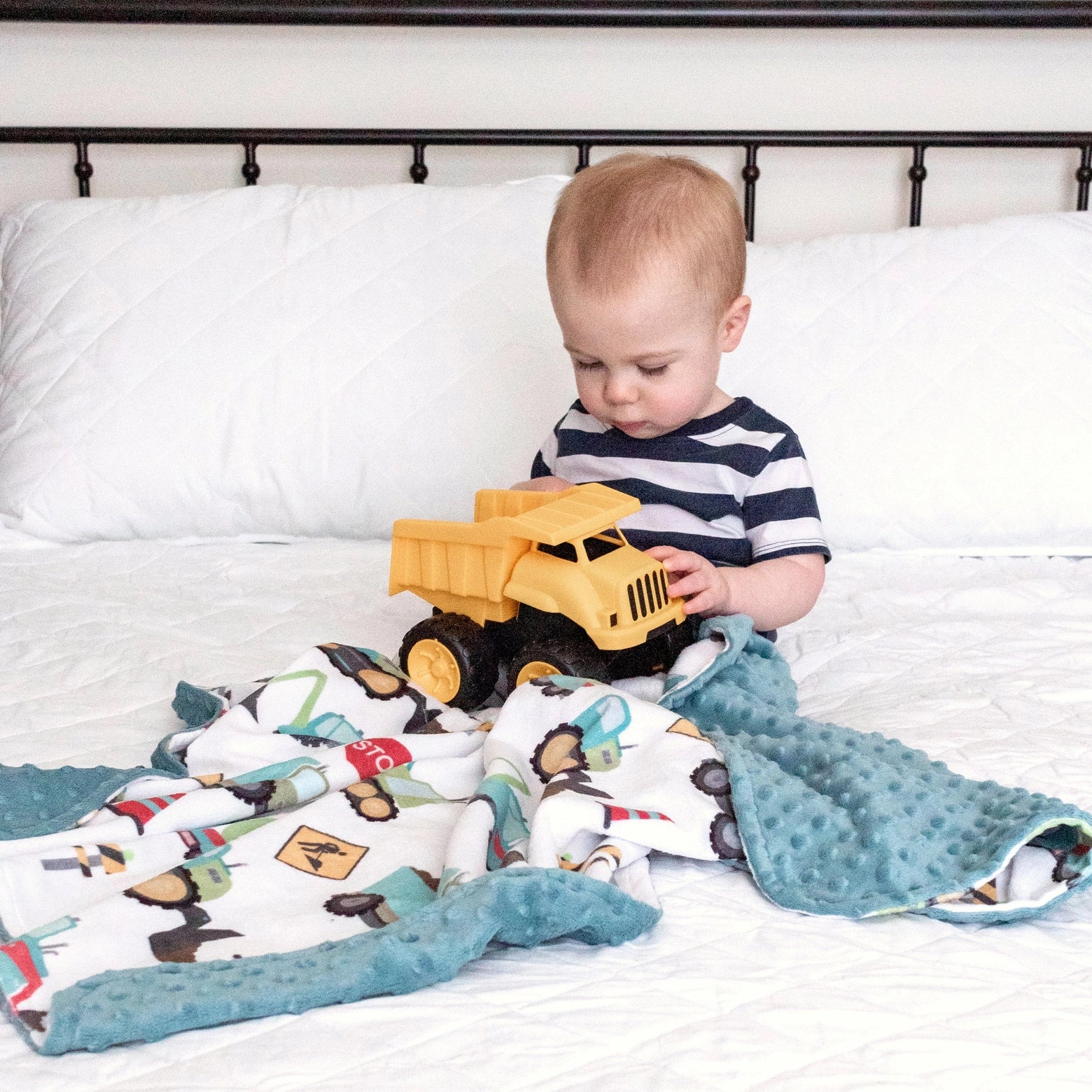 Honey Lemonade - Baby & Toddler Minky Blanket - Construction Trucks