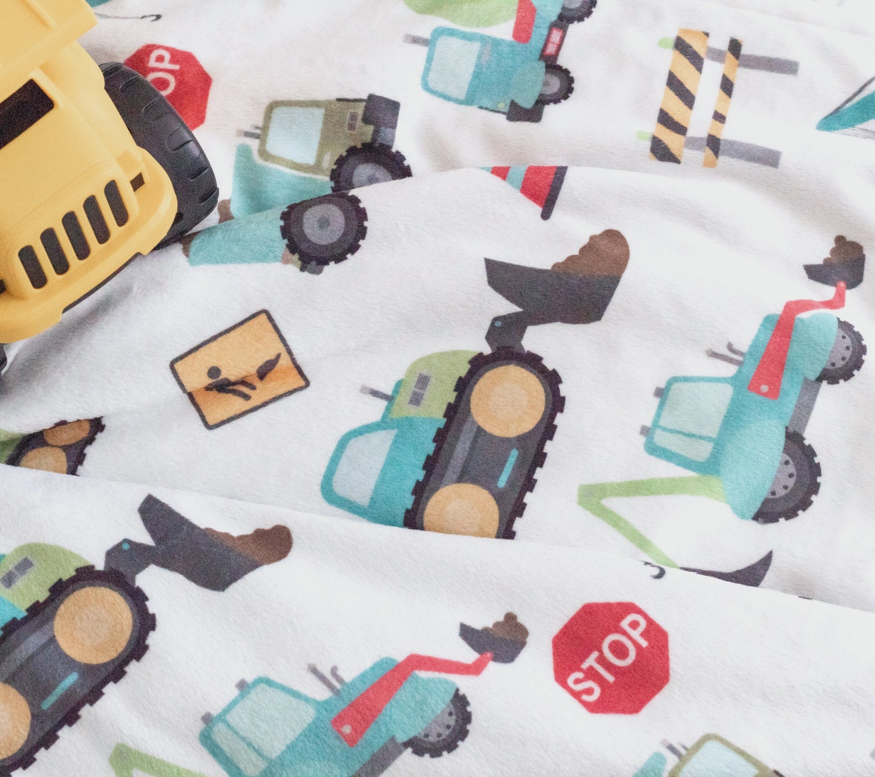 Honey Lemonade - Baby & Toddler Minky Blanket - Construction Trucks