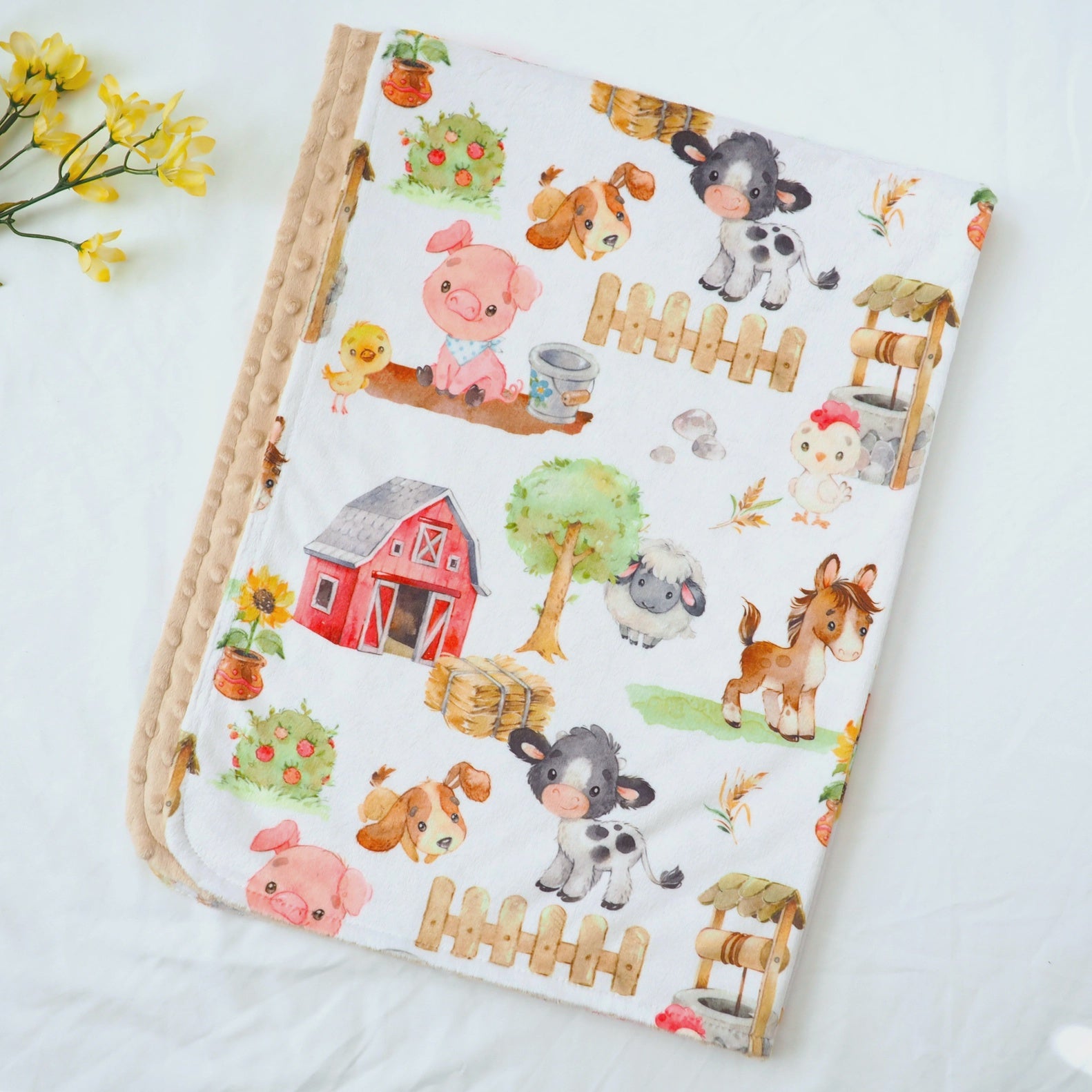 Honey Lemonade - Baby & Toddler Minky Blanket - Farm Animals