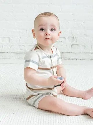 Organic Baby Mason Short Sleeve Romper - Rye Stripe