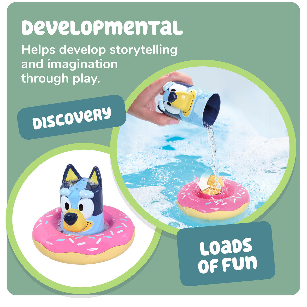 Toomies Splash & Float Bluey – 2-in-1 Water Toy with Pour Cup and Water Wheel