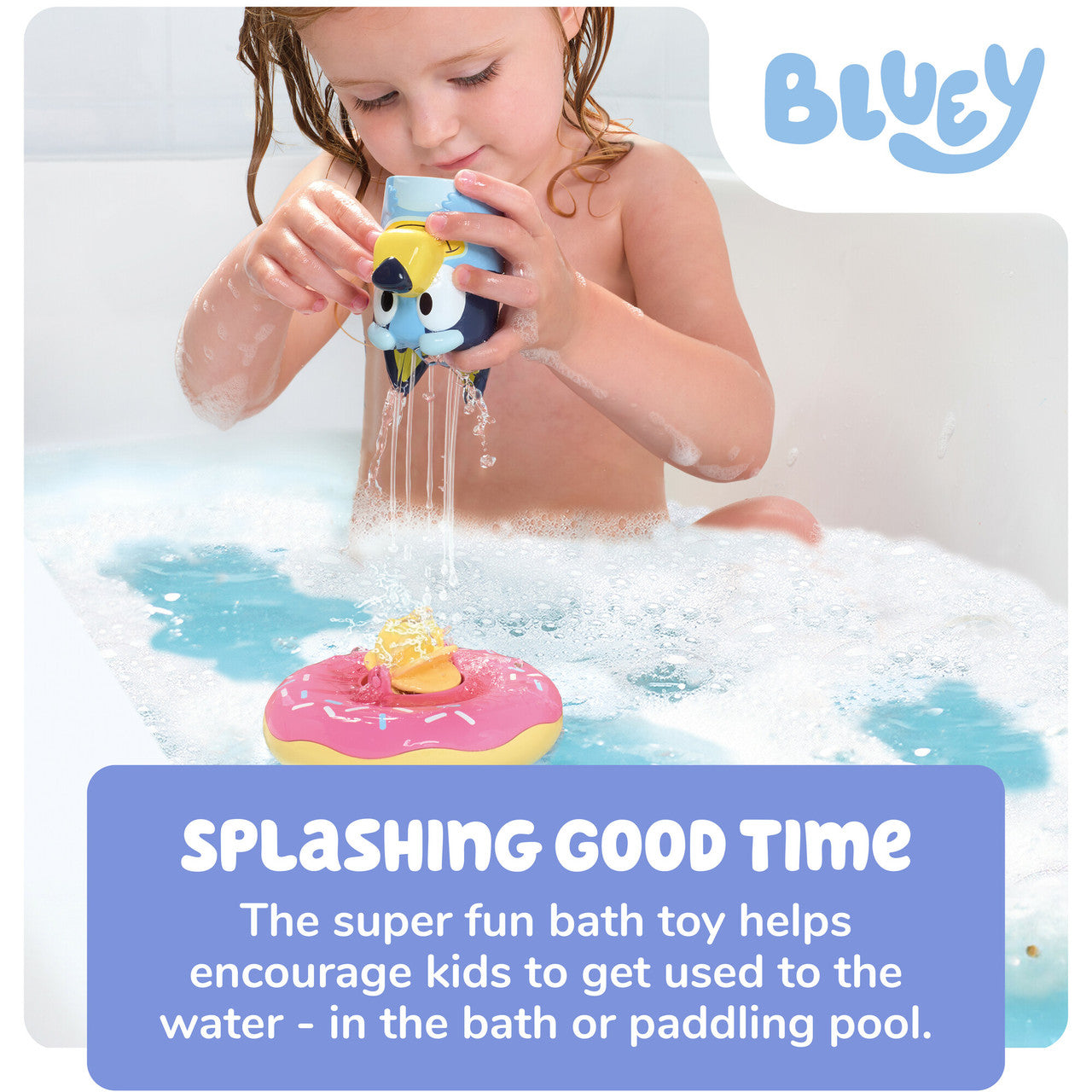 Toomies Splash & Float Bluey – 2-in-1 Water Toy with Pour Cup and Water Wheel