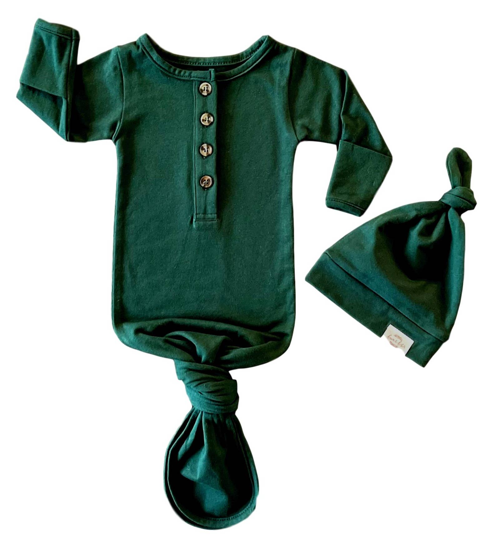 Fawn & Foster Baby Organic Knotted Gown + Top Knot Hat - Forest
