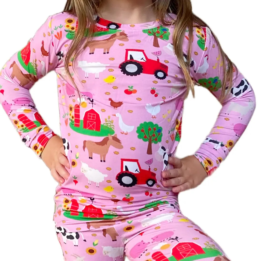 My Hometown Baby - E-I-E-I-O Pink Two-Piece Bamboo Pajamas